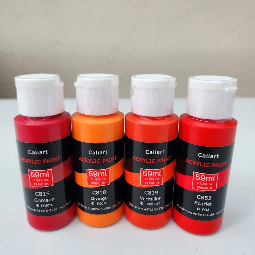 NEW 4 Caliart Acrylic Paint Set Orange Red colors 59ml, 2oz each Art Craft Paint